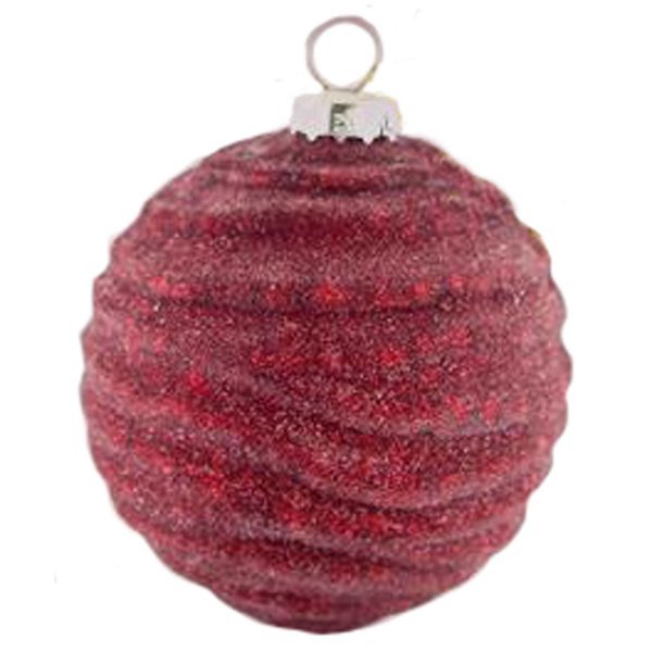 Χριστουγεννιάτικη Γυάλινη Μπάλα Ανάγλυφη Κόκκινη με Οριζόντιες Ρίγες (10cm)